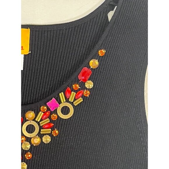 Ruby Rd Jeweled Tank Top XL Black Ribbed Boho Hippie Indie Retro Preppy Classic - Picture 4 of 9